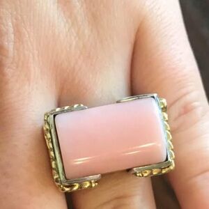 Pink Agate Sterling Silver and 18KT yellow gold and .04 diamond ring